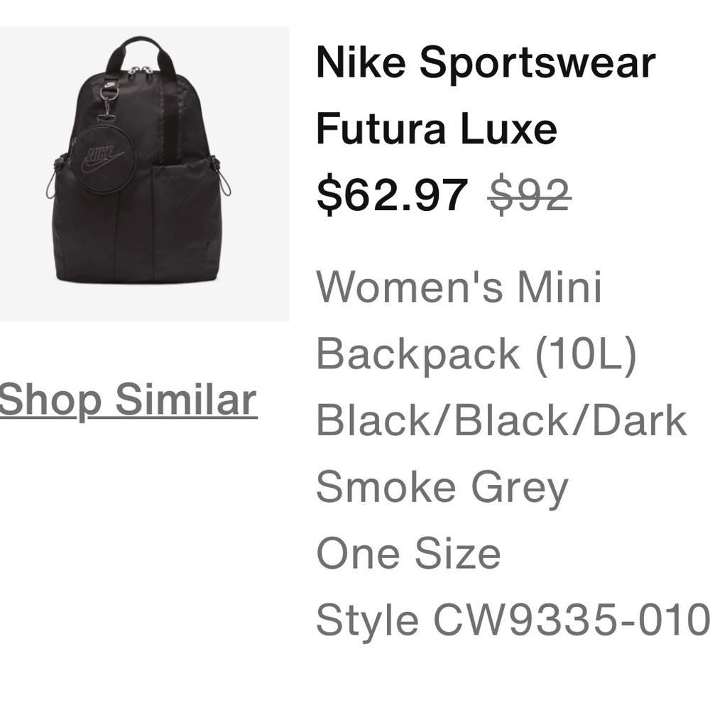 Nike Women's Sportswear Futura Luxe Mini Backpack - Black and Dark Smoke Grey